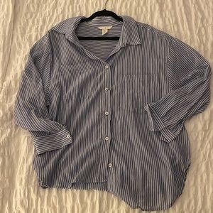 Blue and White Over-Size Button Down